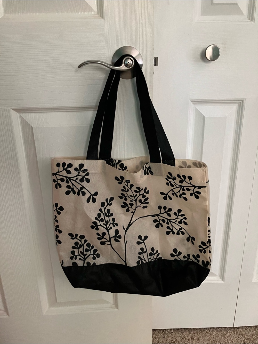 Lightweight Canvas Tote Bag with Cute Black Leaf Print